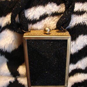 Vintage Purse 1940s Tyrolean Bag Mini Streamer Black Sequin and gold filigree